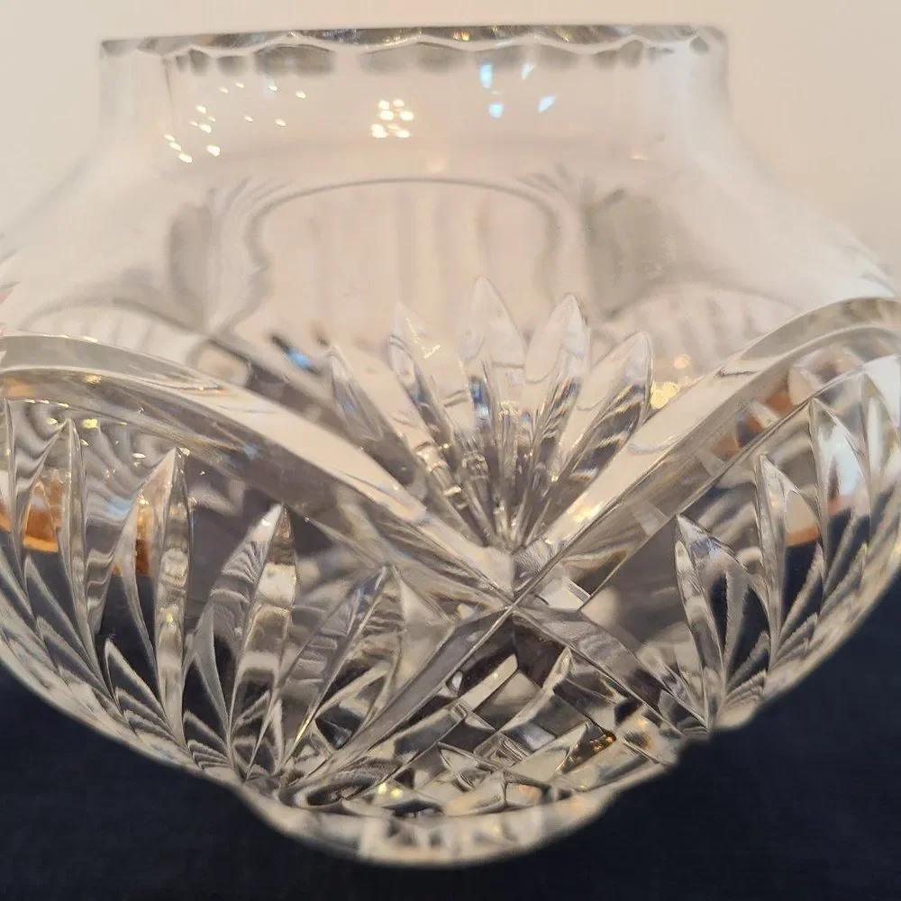 Rovelli Heavy Lead Cut Crystal Rose Potpourri Candy Bowl Vase Vintage Poland